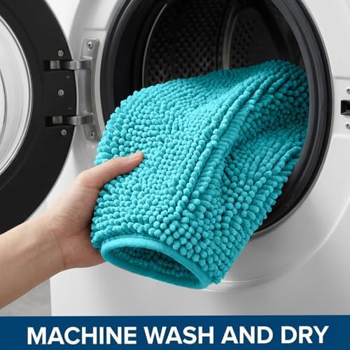 Bathroom Rugs Sets 2 Piece,Super Absorbent Chenille Bath Mats and U-Shaped Toilet Rug,Strong PVC Non Slip Backing,Microfiber Washable Dry Quickly Bath Mats for Bathroom(20"x32"+20"x20"U, Light Blue) - Image 6