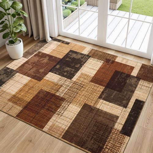 Washable 3x5 Entryway Rug, Throw Rugs with Rubber Backing, Red-Brown - Image 2