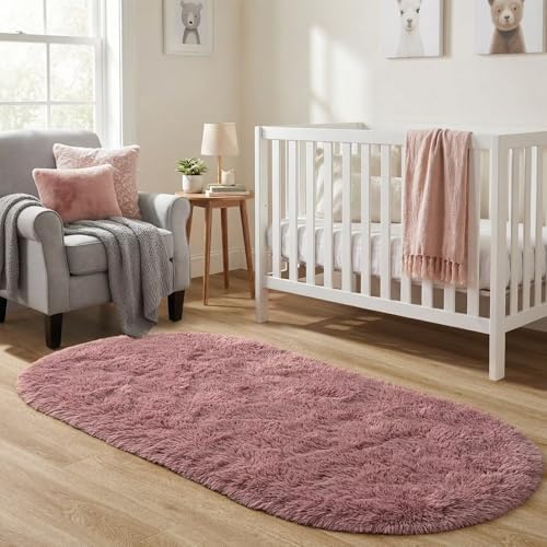 Noahas 2.6x5.3 Blush Fluffy Soft Oval Rug Non-Slip for Kids Bedroom Nursery - Image 4