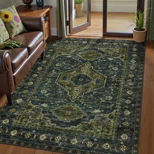 Tangsoo Oriental 3x5 Washable Area Rugs, Green Non Slip Accent Rug by Tangsoo
