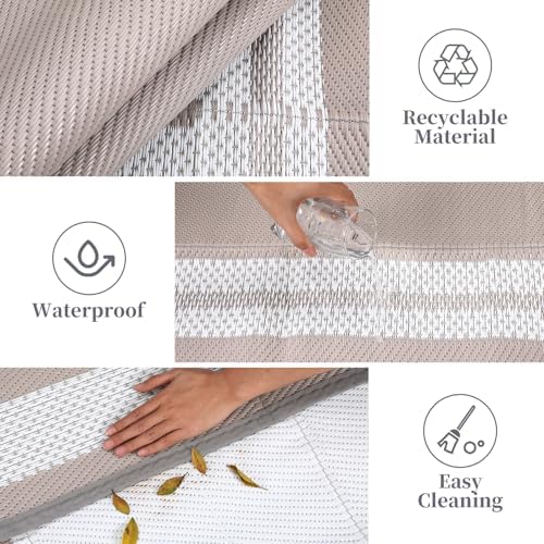 GAOMON 9x12 Outdoor Rug for Patios Waterproof Plastic Straw Rug Reversible Mat Modern Bordered Lightweight Carpet for Patio Porch RV Backyard Pool Deck Picnic Beach Trailer Camping Border-Coffee - Image 7