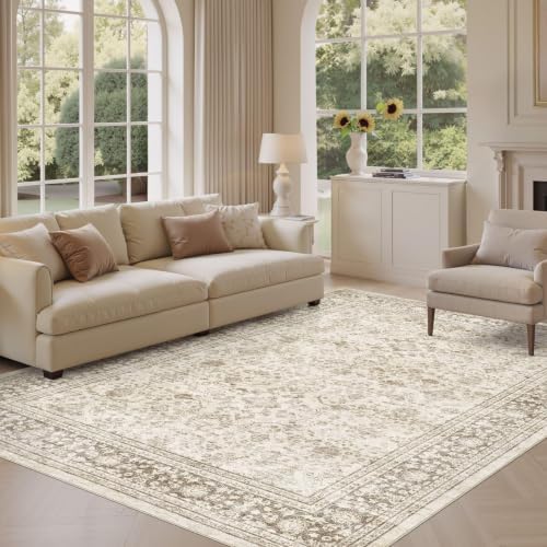 10x12 Area Rug for Living Room:Washable Vintage Yellowish Brown Rug - Image 3