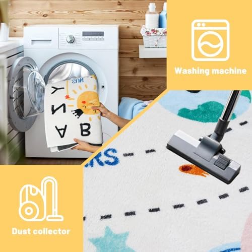 ABC Space Kids Rug,3'3" x 4'11" Non-Slip Solar System Alphabet Rugs, Washable Rug, Soft Plush Educational Large Rug for Classroom playroom Bedroom Kids Room Decor(for Age 2+) - Image 6