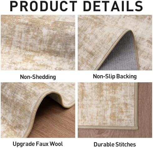8x10 Area Rugs for Living Room: Washable Abstract Beige Bedroom Carpet - Image 6