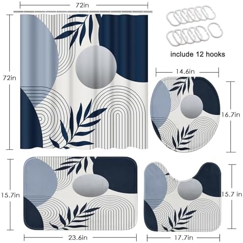 Bathroom Sets with Shower Curtain and Rugs, Set of 4, Boho Leaf - Image 2