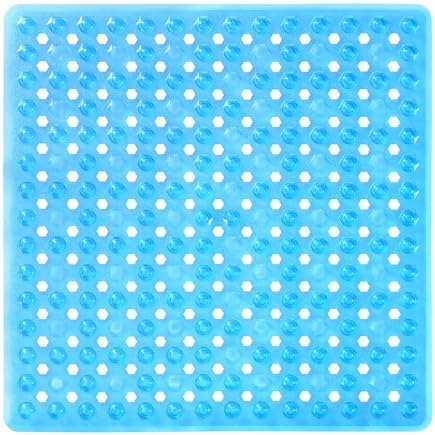 Yimobra Square Shower Floor Mat Non Slip, 21"X21" Machine Washable Bath Tub Mat, Soft on Feet, Bathmat with Drain Holes and Suction Cups, Fast Draining, Clear Blue by Yimobra