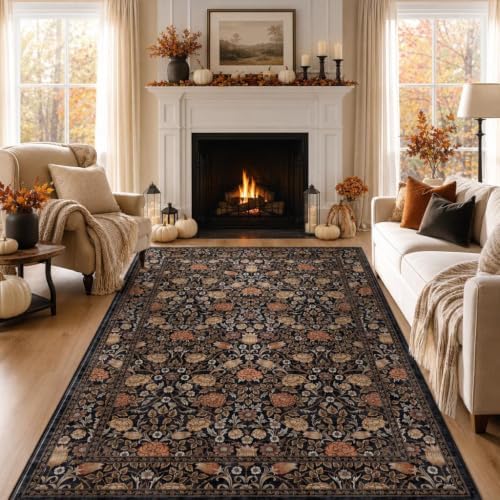 GarveeHome Dark Brown Floral 6x9 Area Rug for Bedroom Living Room by GarveeHome