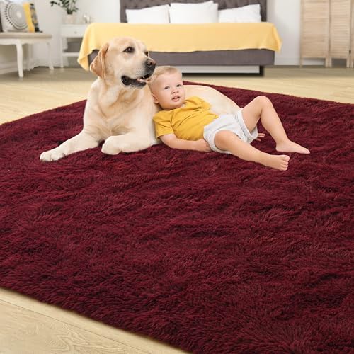 Tepook 5x8 Fluffy Burgundy Area Rugs for Living Room Bedroom - Image 4