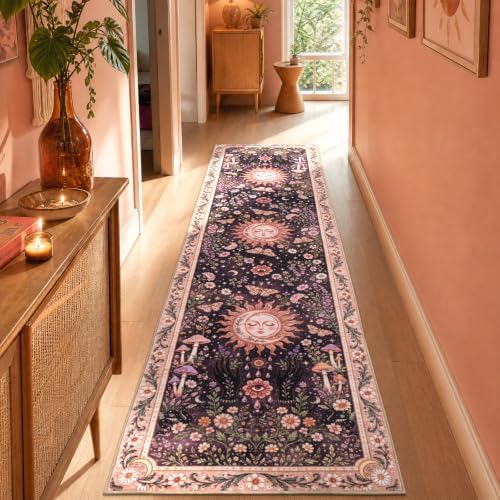 YIHOUSE 2x8 Black and Pink Washable Runner Rug Hallway Kitchen, Boho Gothic by YIHOUSE