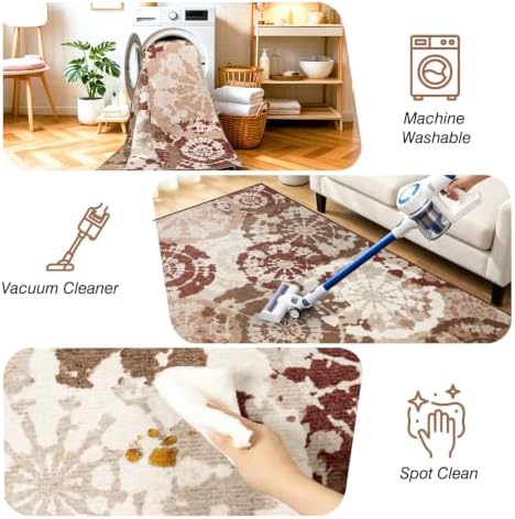 Boho Modern 5x7 Area Rug, Washable Non-Slip Low-Pile Abstract Rugs - Image 5