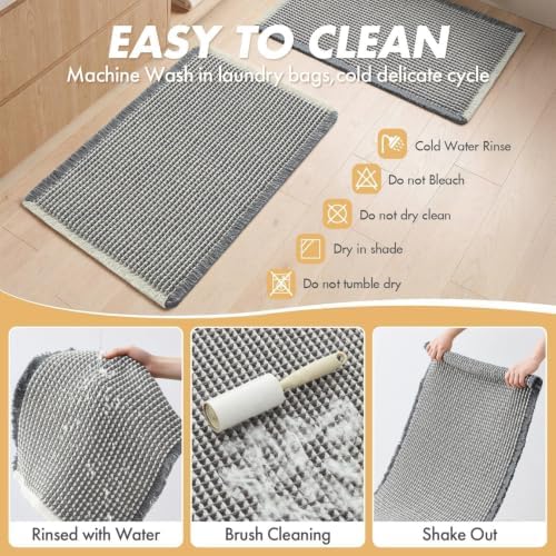 MIULEE Set of 2 Waffle Bathroom Rugs Dark Grey&Cream 17"x24"+18"x30" - Image 6