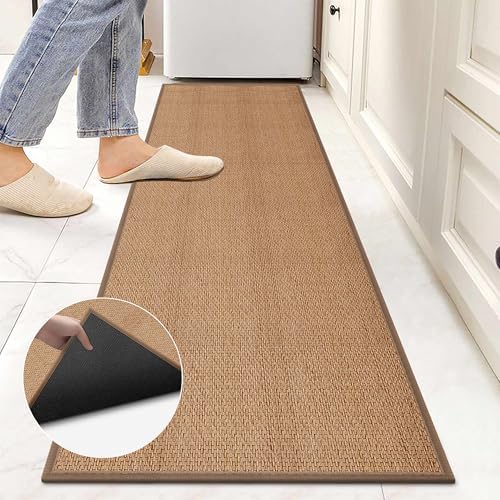 8ft Natural Jute Hallway Runner Rug Non Slip Washable, Rubber Backed Long Indoor Entryway Runner, Absorbent Kitchen Carpet Sink Rug, Camel - Image 2
