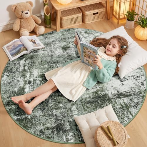 Rugflix Round Area Rugs 4Ft for Living Room, Washable Dark Green Circle Rug by RugflixAreaRugs