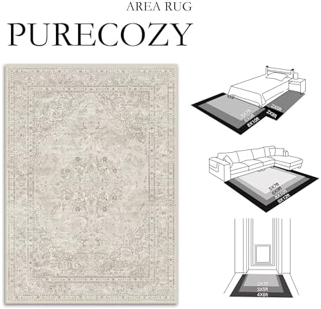 PureCozy Beige 6x9 Area Rug Washable Vintage Carpet Living Room Large - Image 2