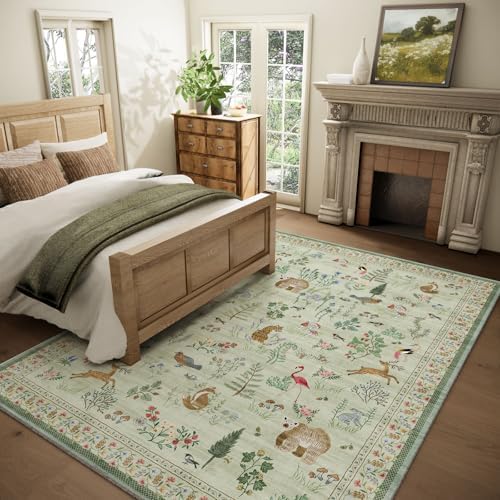 5x7 Area Rugs for Living Room: Washable Rug for Bedroom Vintage Rugs Stain Resistant Non Slip Low Pile Soft Lightweight Indoor Carpet for Kitchen Dining Room Nursery Kids Room Farmhouse - Image 2