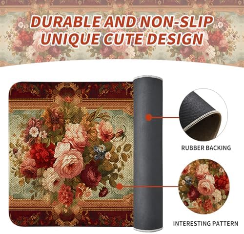 Retro Farmhouse Spring Floral Kitchen Rugs Sets of 2 Non Slip Washable, Country Vintage Flower Summer Spring Floral Kitchen Mats for Floor 2 Piece Home Decor - Image 5