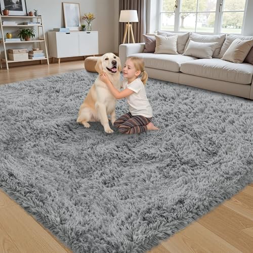 8x10 Area Rug for Living Room,Light Gray Fluffy Shag Non-Slip Bedroom Rugs - Image 4