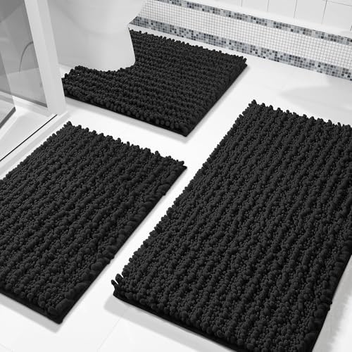 Yimobra Black Bathroom Rug Set 3 Piece, Super Water Absorbent Bath Mat Set by Yimobra