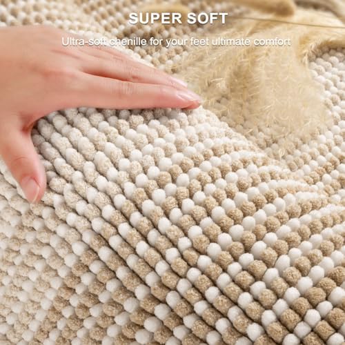 BSICPRO Bathroom Rugs Sets 2 Piece, Non Slip Boho Bath Mats, Beige - Image 2
