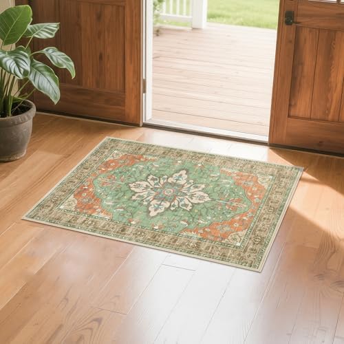 Washable 2x3 Entry Rug, Floral Vintage Design Area Rug,Non Slip Laundry Room Floor Carpet,Stain Resistant, for Living Room Bedroom Dining Room Kitchen - Image 6