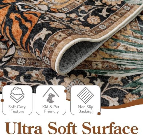 Moynesa Tiger 6x9 Rug, Washable Large Rugs for Living Room, Vintage Non Slip Boho Bedroom Area Rug, Ultra Thin Soft Indoor Floor Carpet for Dining Room Home Office, Camel - Image 3