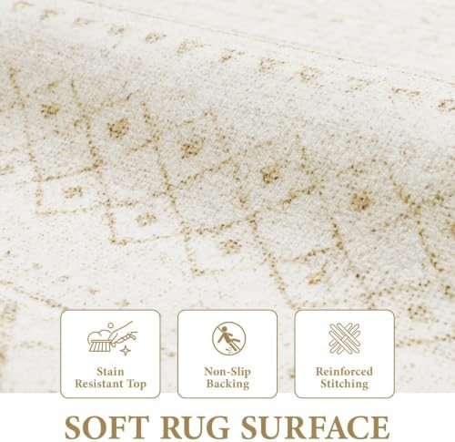 Runner Rug 2x5 Boho Geometric Area Rugs: Small Washable Kitchen Rug, Soft Non Slip Moroccan Long Hallway Rugs for Bedroom Bathroom Laundry Entryway Staircase Foyer(Beige,2X5) - Image 4