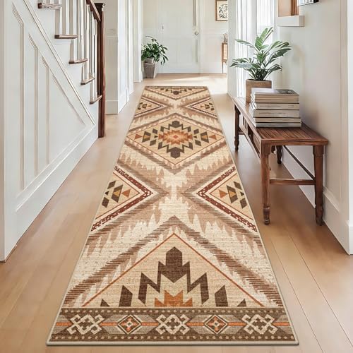 2x10Ft Boho Hallway Runner Rugs Non Slip, Light Brown Washable Kitchen Rug Runners, Soft Low Pile Geometric Moroccan Farmhouse Entryway Floor Carpet for Bedroom Home Decor by Geanlod