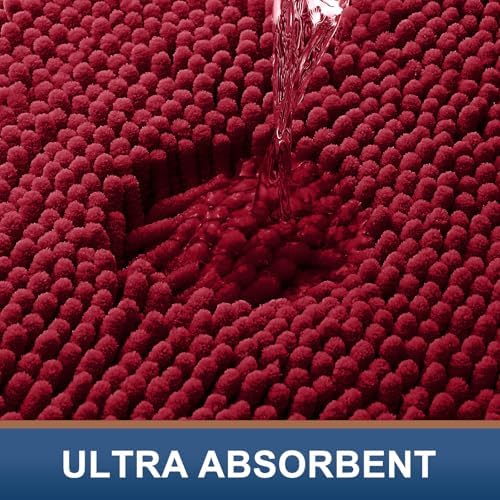 Smiry Luxury Chenille Toilet Rugs U-Shaped 20x20, Soft Absorbent Non-Slip Contour Bathroom Rugs for Toilet, Machine Washable Contoured Bath Mats, Red - Image 4