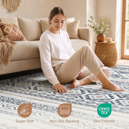 cotiled Boho 7x9 Area Rug for Living Room: Large Moroccan Washable Rug - Image 4