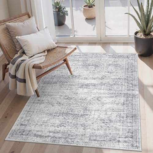 Soalmost 4x6 Area Rug for Living Room, Washable Rugs Non-Slip, Grey by Soalmost
