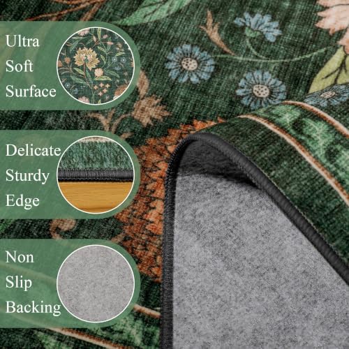 DUKINO 2x3 Rug, Washable Vintage Floral Bathroom Rugs Non Slip, Green - Image 6