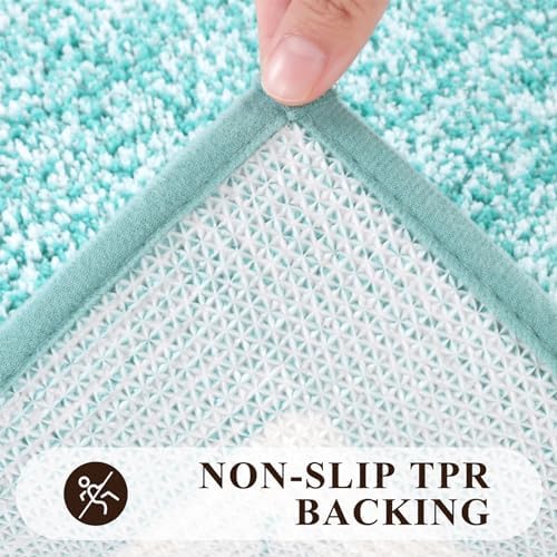 Pauwer 3 Piece Bathroom Rug Set, Non Slip Washable Bath Mat, Teal - Image 4
