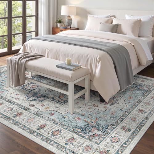 Madane 5x7 Area Rugs for Living Room, Non-Slip Washable Rug, Blue - Image 2