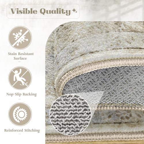 Area Rug 10x12 Washable Rug, Vintage Boho Medallion Rugs Non-Slip Soft Low Pile Large Distressed Rug Indoor Retro Carpet for Living Room Bedroom Dining Room Home Office Cream/Light Blue 10'x12' - Image 6