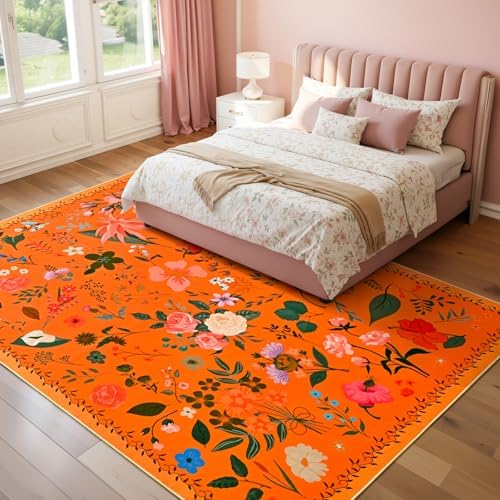 ISEAU 8x10 Area Rug for Livingroom,Washable Rug for Bedroom Dorm,Orange Red - Image 3