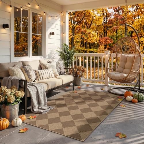 Lahome Checkered Easy Jute Indoor Outdoor Rug, 3x5 Washable Nature Rug for Entryway Living Room Indoor, Farmhouse Non Slip Checkerboard Carpet for Entry Guestroom Deck - Image 3