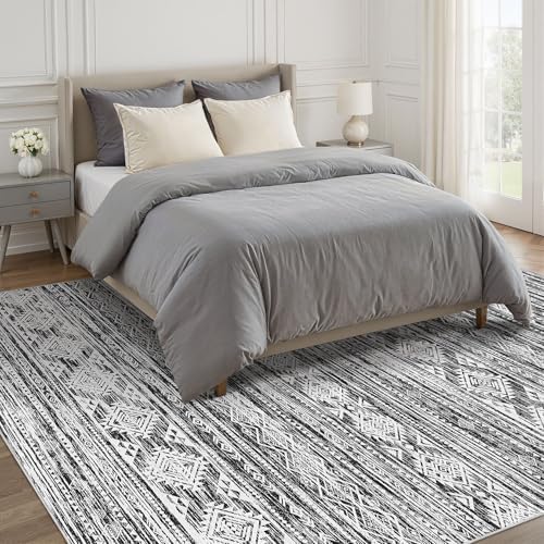 Nakagishi 9x12 Area Rugs Living Room: Washable Large Neutral Soft Rug Stain Resistant Non-Slip Carpet for Men Modern Home Enthusiasts Aged 25-45 - High Traffic Areas - Bedroom Office - Black White - Image 5