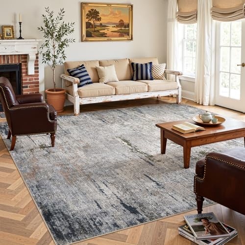 DMOYEST Area Rug Living Room Rugs - 10x14 Washable Large Soft Indoor Neutral Modern Abstract Low Pile Rug Carpet for Bedroom Dining Room Farmhouse Home Office - Blue/Grey/Brown - Image 4