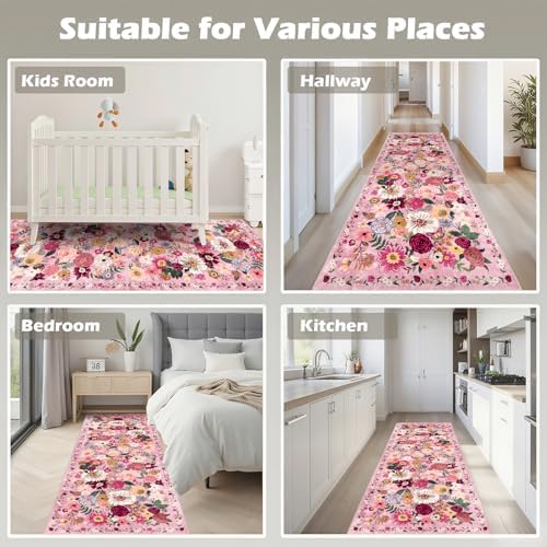 Pink Floral Hallway Runner Rug 2x6 for Bedroom Kitchen - Image 4