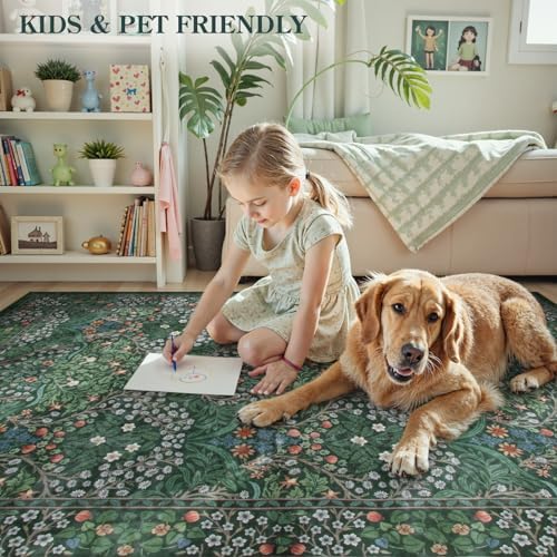 Lahome Floral Entryway Rug, 2x3 Kitchen Rugs Non Slip Washable Boho Green - Image 5