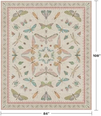 Hazo Haus 7x9 Cute Insect Rugs for Girls Bedroom - Pink and Blue Washable Floral Living Room Rugs, Dining Room Under Table, Insect Print Whimsical Indoor Décor, Low Pile & Soft - Image 2
