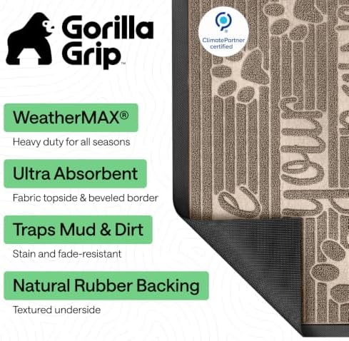 GORILLA GRIP WeatherMAX Door Mat, Indoor Outdoor Use, 35x23, Beige Paw - Image 2