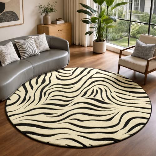 YIHOUSE Zebra Round Rugs 5ft: Modern Washable Non-Slip Area Rug by YIHOUSE
