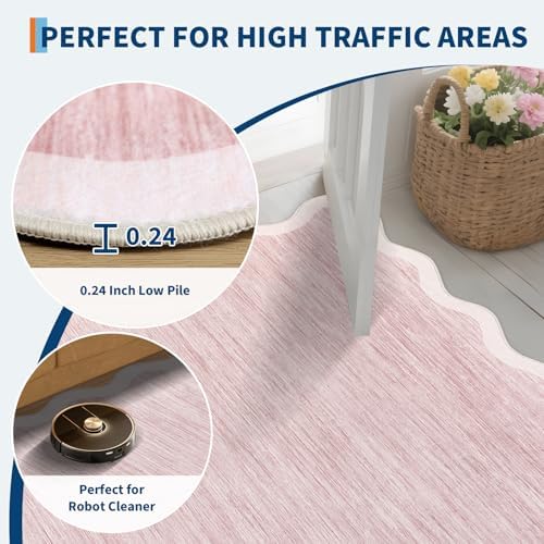 GarveeHome Scalloped Washable Area Rug 4x6 Entryway Rug Non Slip, Pink - Image 5