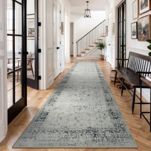 Morebes Vintage Rugs Runners for Hallways 12ft, Washable Long Kitchen Runner Rug Non-Slip, Soft Gray Distressed Indoor Floor Carpet for Entryway Laundry Room Office Foyer(2.5x12, Gray) by Morebes