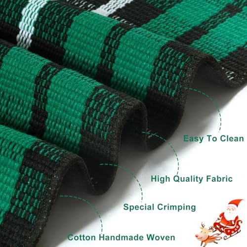 OJIA Christmas Door Mat Outdoor 24"x51" Green Plaid Front Door Porch Rug - Image 4