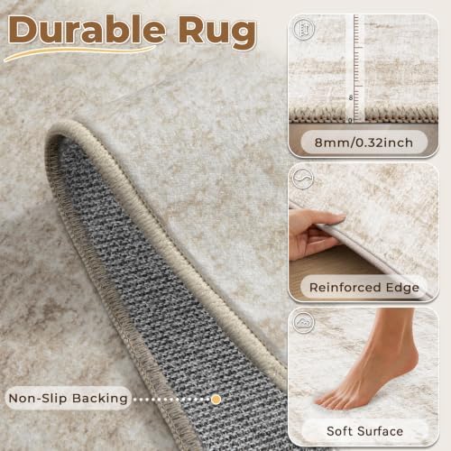 MXSANYOO 5x7 Area Rugs Washable Rug: Abstract Neutral Rugs Modern Non Slip Area Rug Stain Resistant Low Pile Indoor Carpet for Dining Room Bedroom Nursery Office (Beige, 5'x7') - Image 6