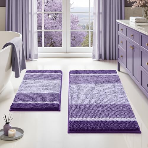HOMEIDEAS Purple Bathroom Rugs Sets 2 Piece Chenille, 20"x32"+17"x24" by HOMEIDEAS