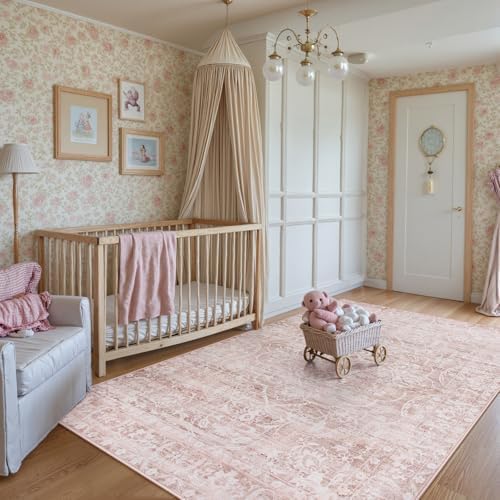 Lahome Pink Rug 6x9 Area Rugs, Soft Washable Rugs for Girls Bedroom - Image 4