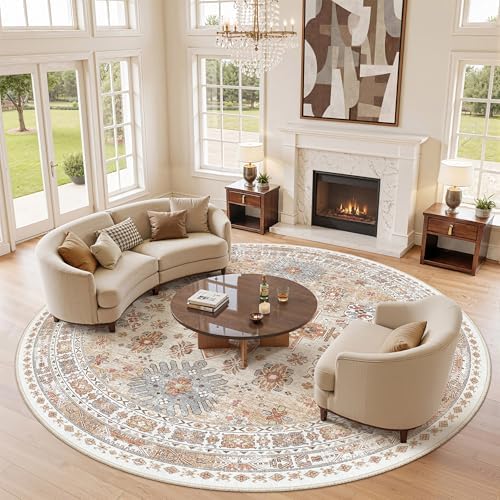 zesthome 9ft Round Rug,Large Circle Rug for Dining Room Table,Orange - Image 3